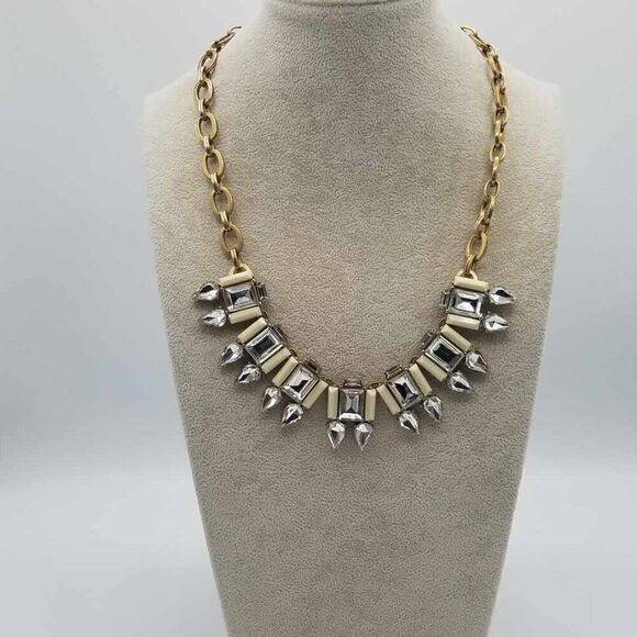 J Crew Clear Crystal White Stone Art Deco Necklace - Picture 7 of 12